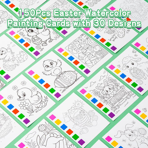 Rotu 30 Packs(274Pcs) Easter Basket Stuffers Essentials Mess Free Watercolor Coloring Books with Easter Cards for Kids
