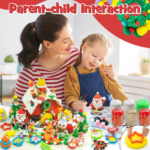 6 18oz Accessories(280+pcs), SIMPLIPLAY Christmas Sensory Dough Kit with PCS Glitter Doughs & DIY Christmas Crafts