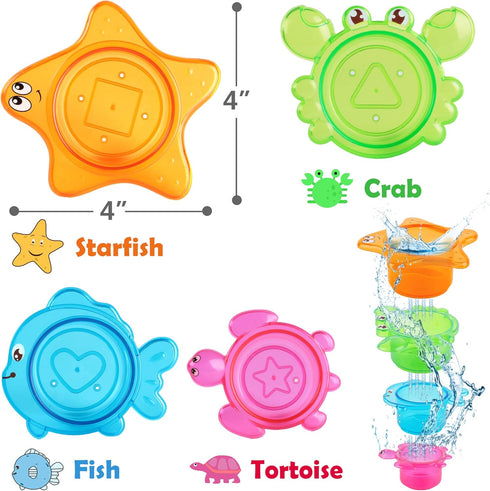 6 9 12 18 1 2 3 iPlay,iLearn Baby Bath Toys w/ Organizer, Infant Bathtub Shower Toy, Wind up Turtle, Water Squirt
