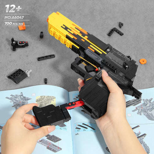1: 1 Set 14+ 700Pcs Fluorspar blaster Building Block Gun for Adults, Pistol Building for Boys Age Model Gun That Shoot