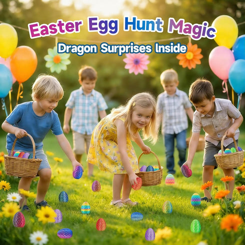 VivaNova 12 Pack 3D Printed Easter Dragon Eggs, Prefilled Easter Eggs with Articulated Mini Dragons Inside, Easter Egg