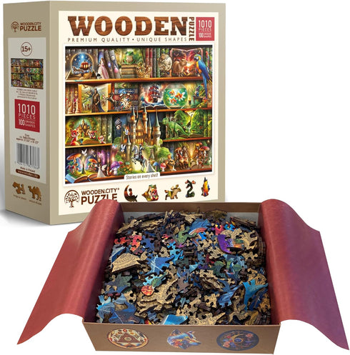 1000 21,25 15,5 WOODEN.CITY Wooden Puzzles for Adults Pieces - Stories on Every Shelf Bookshelves Scene | Made in EU |