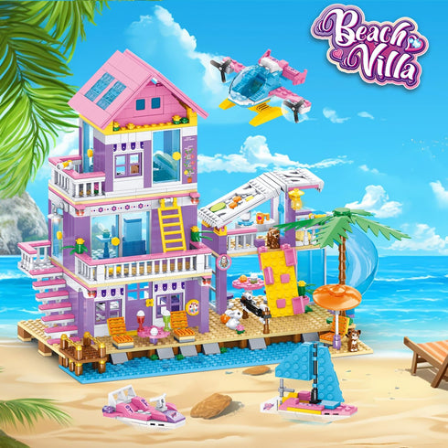 955 Set,Seaside Set,STEM Helicopter,Yacht,Sailboat,Christmas 6-12+ WINGIFT Piece Beach House Building Beach Villa