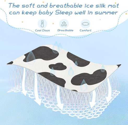EtherSpher 28" 52" Cow Print Black White Cooling Baby Mattress pad Protector x Washable Crib Padding for Sides