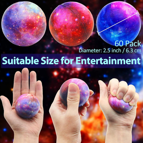 96 Pack 2 Inch Galaxy Stress Balls Bulk for Kids Adults Space Squeeze Anxiety Fidget Sensory Balls Children Outer Space