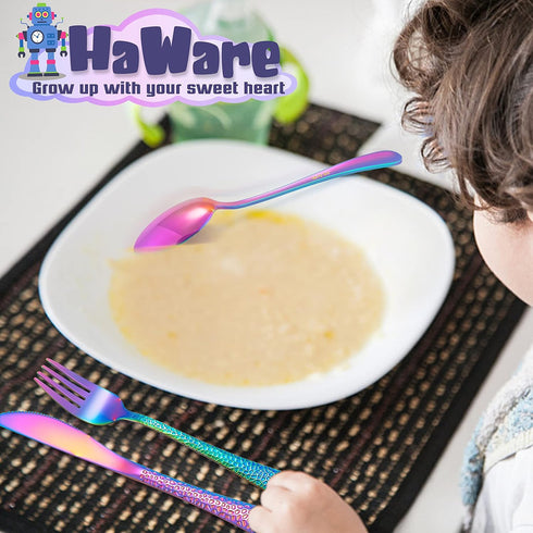 HaWare 9-Piece Kids Silverware Set, Stainless Steel Hammered Flatware, Includes 3 Spoons, 3 Forks, 3 Knives for