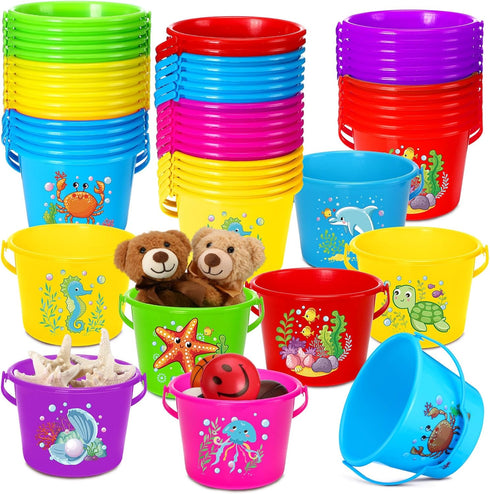 Leitee 50 Pieces Mini Plastic Sand Bucket for Kids, 6.3 Inch Small Beach Pail for Summer Beach Toys