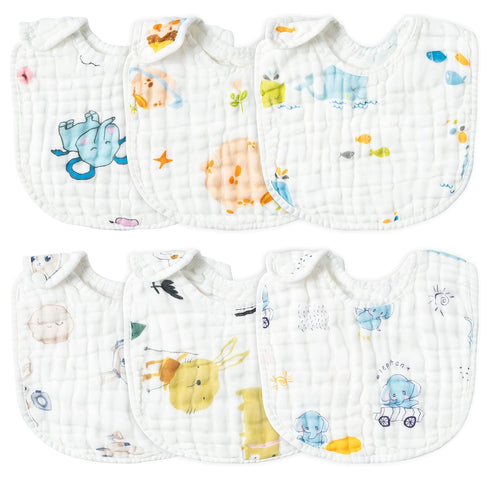 Zainpe 6Pcs Snap Muslin Cotton Baby Bibs, Adjustable Machine Washable, Unisex Burp Cloths for Boys Girls
