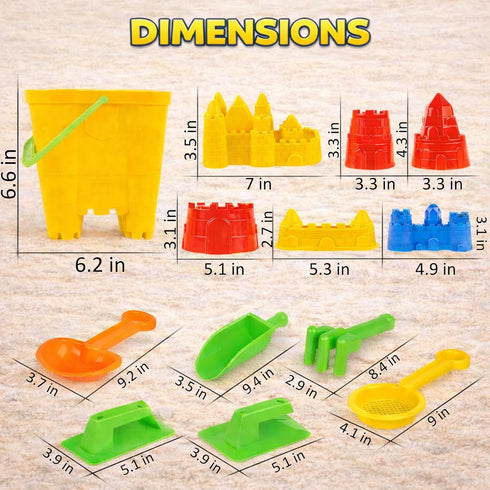 15-Piece Set Liberty Imports Sand Castle Building Kit - Ultimate Beach Toy with Large Bucket, Rake, Shovels, Molds