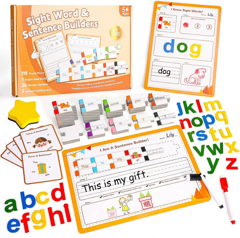 145 PCS Sentence Building for Kids, Sight Word Games Puzzle, Montessori Grammar Reading Game for Kindergarten