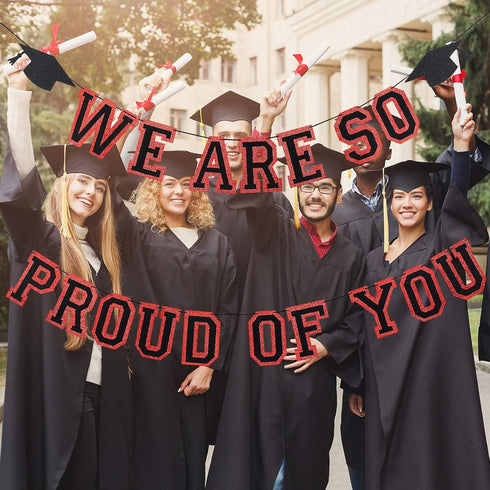 2025 Graduation Banner Party Decorations, Red and Black, We are So Proud of You Congratulations Banner for High School