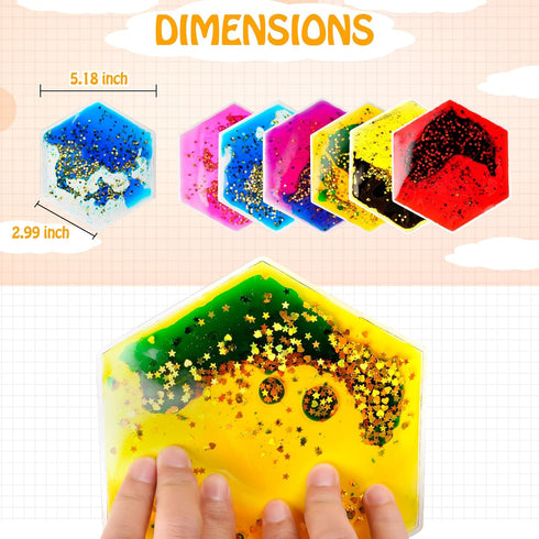 (6 Pack) Onyoloy Sensory Soft Gel Liquid Toys - Hexagon Sensory Motion Fidget for Autism Kids, Stress Relief & Focus