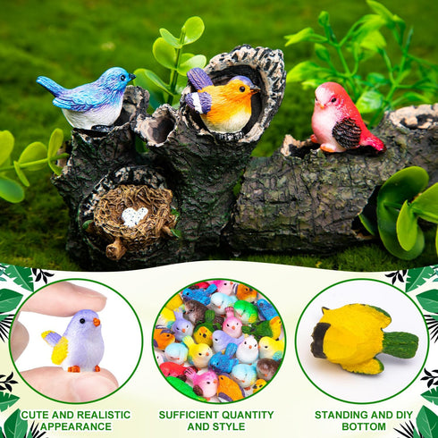 SYWHXY 72PCS (11 Miniature Cute Bird Decorative Figurines - Dollhouse Accessories, Mini Resin Birds Toy for Garden