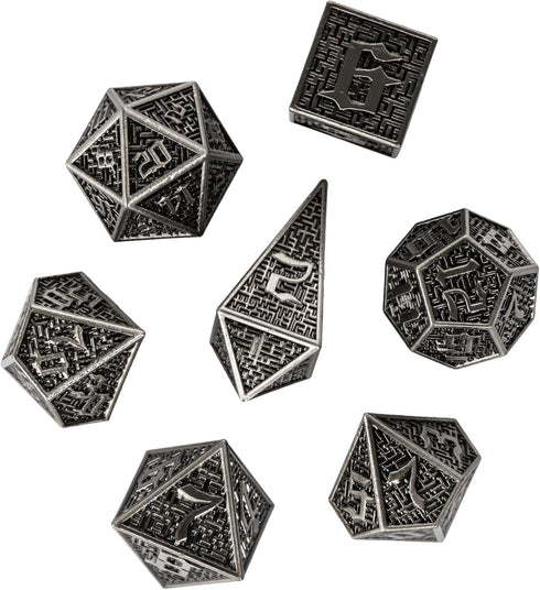 UDIXI Metal DND Dice 7PCS Polyhedral Dice Set - Ancient Silver for RPG Dungeons