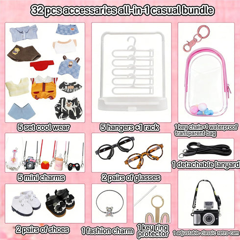 Gtsrlp 5-Set 5 5 Cool Boy Clothes Bundle for Doll, Includes Mini Hangs, Large Clear Display Bag with Strap Keychain