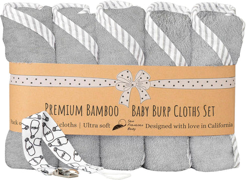 San Francisco Baby Burp Cloths for Boys & Girls, 5-Pack with Pacifier