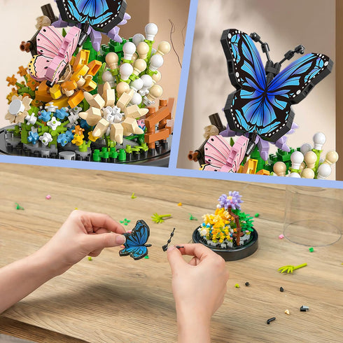 530 Set, QLT QIAOLETONG Flower Bouquet Building Kit for Adults, PCS Animals Flowers Botanical Collection Mini Building