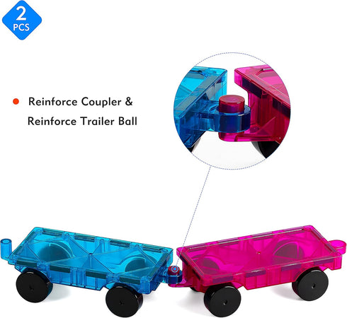 2 Piece Magnetic Tiles Car Set, Truck Kit Toy with Stronger Magnets, Educational Building Tile Blocks for Girls and