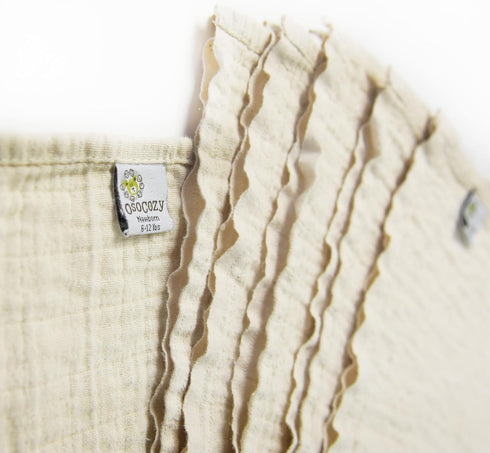 OsoCozy 100% 6 Pack. 6-12 Organic Muslin Flat Cloth Diapers - Made of Ecologically Friendly, Soft, Absorbent, Double