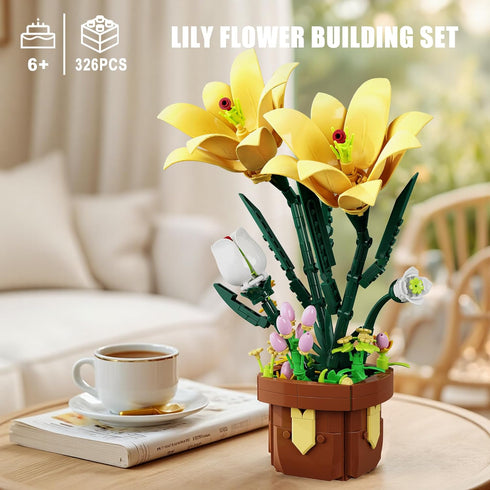 EITOLNR Set, 8-12 (296Pcs) Flowers Botanicals Lily Building Artifical Plants Bonsai Building Blocks Toys
