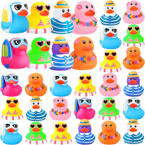 Honoson 24 Pcs Summer Beach Rubber Duckies Bulk Mini Rubber Duck Bath Toys