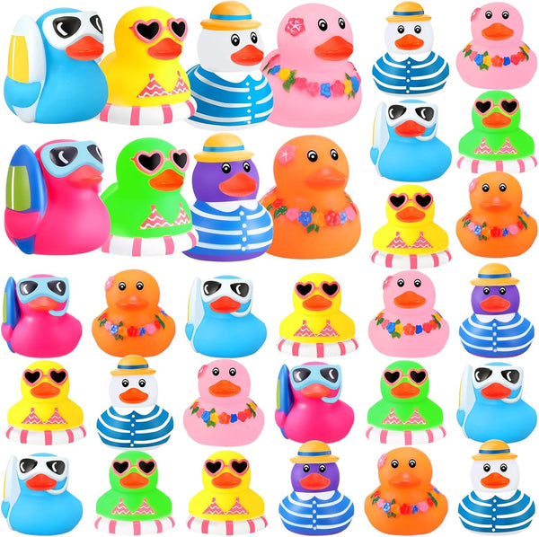 Honoson 24 Pcs Summer Beach Rubber Duckies Bulk Mini Rubber Duck Bath Toys