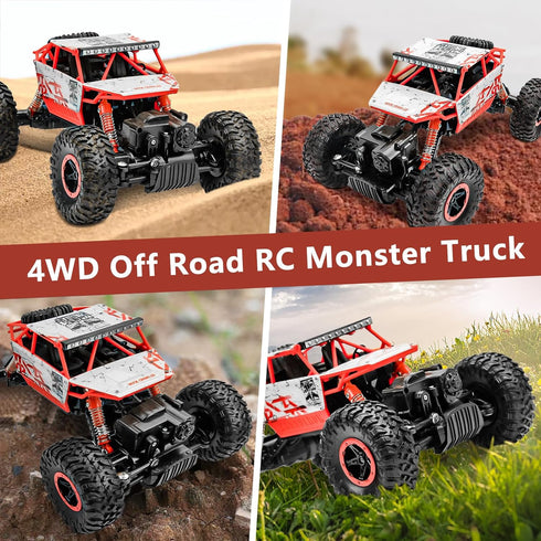 1:18 2.4Ghz 4WD 2 Cheerwing Rock Crawler Remote Control Car Off Road RC Monster Truck Battery(Red)
