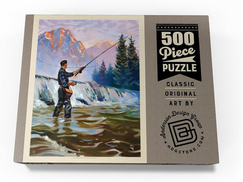 MyPuzzle Classic Sportsman: Fly Fishing, Vintage Poster - Premium 500 Piece Jigsaw Puzzle for Adults