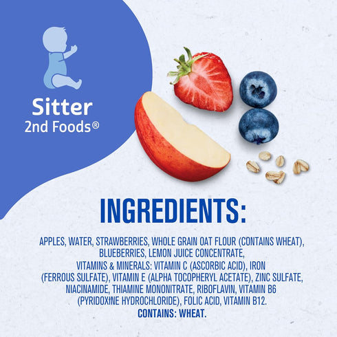 2nd 4 oz 2 Count (Pack 8) Gerber Foods Apple Strawberry Blueberry with Mixed Cereal Baby Food, Tubs