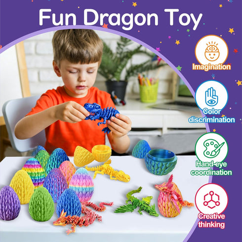 BOYLOVE 3D Set, 12Pcs 3D Set Printed Dragon Prefilled Easter Eggs Printed Animals Cool Fidget Toy for Easter Basket