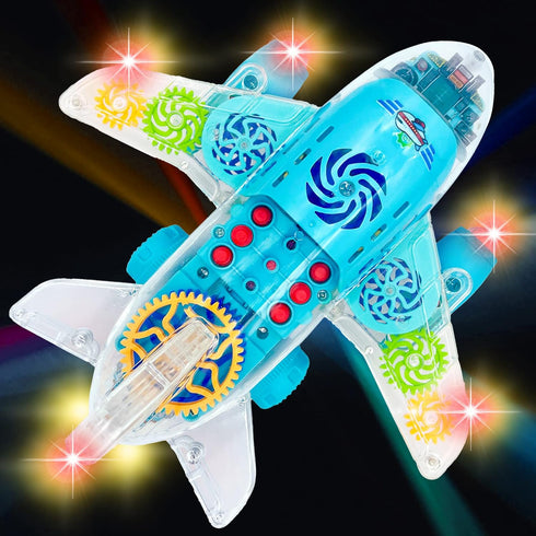ArtCreativity Light Up Airplane Toy for Kids, 1PC, Bump and Go with Colorful Gears, Music, LED Effects, Ages 1-3