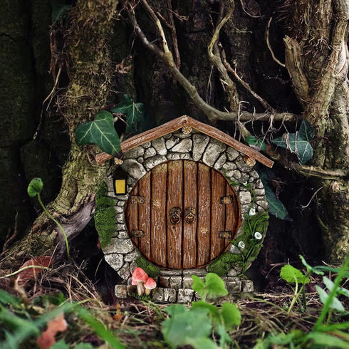 Miniature Fairy Garden Doors and Windows for Trees - Outdoor Wooden Statues & Garden Sculptures