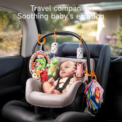 3 6 9 12 Set, TUMAMA Car Seat Toys Months, Plush Animal Rattle Mirror Soft Crinkle Book Baby Enlightenment Toy Newborn