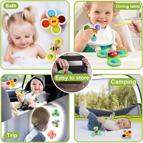 12-18 1 2 3 1-3 Suction Cup Spinner Toy for Baby - Suction Cup Fidget Spinner Toys Bath Toys Window Spinning Top Baby