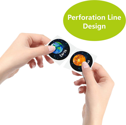 600 PCS Solar System Stickers in Rolls with Perforation Line, Perfect for Toddlers and Kids, 1.5” Expanded Edition with