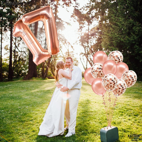 KatchOn Giant Rose Gold 17 Balloon Numbers, 40 Inch Birthday Balloons Set for Happy 17th Birthday Decorations