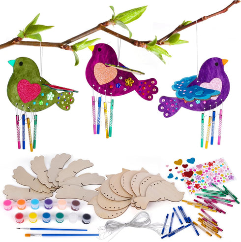 ArtCreativity DIY Wind Chime Kit for Kids - 8 Pack - Wooden