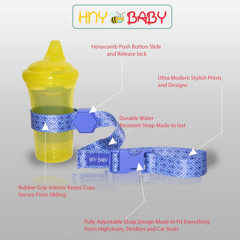 Sippy Cup Straps for Baby Bottle Toy Leash, 4 Pack for Stroller High Chair Strap (Blue/Black)