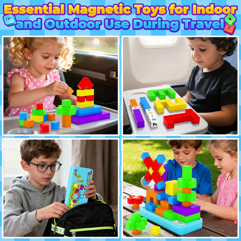 Minecftoy Set, 3+ Magnetic Blocks Mini Travel Essentials Toddler Toys with Case Kids Magnet Building Blocks Sensory
