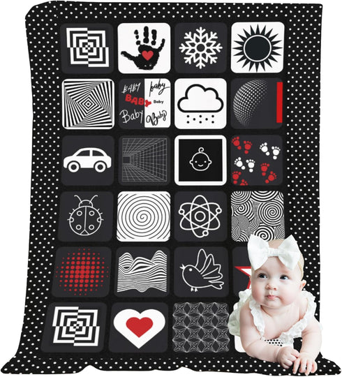 Baby Tummy Time Mat High Contrast Black White Red Sensory Play Blanket