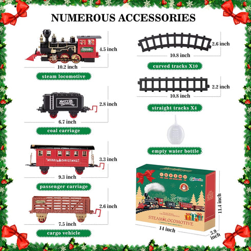 Sets 3 4 5 6 7 8+ Gloween Christmas Train for Under The Tree, Electric Train Toy with Steam, Light & Sound, Great
