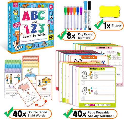 Preschool Learning Activities Number Letter Tracing Book, Pre Kindergarten Workbook for Kids, Montessori Educational