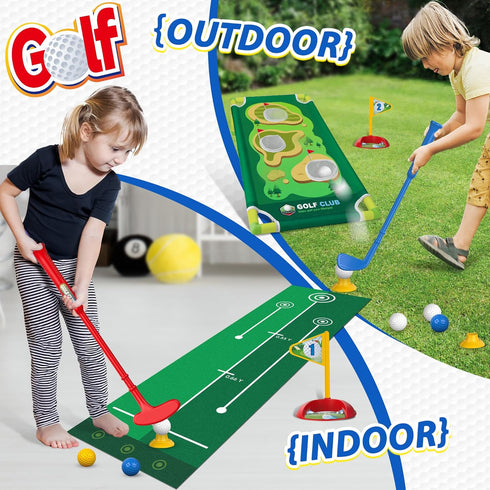 Liberry Toddler Golf Set for Boys & Girls Age 2-5, Upgraded Kids Golf Cart with Cornhole Board & Putting Mat
