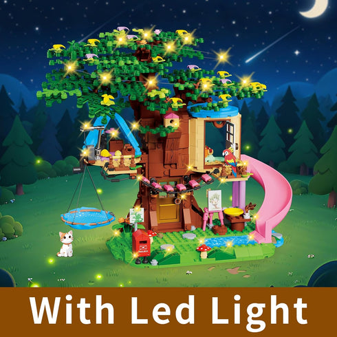 Set 731PCS Hammock, 6-12 Treehouse Building Compatible with Friends, Girls Forest Tree House Building Kit Toys with LED