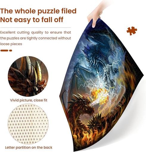 1000 (27.5"x 19.7") Puzzles for Adults Piece Jigsaw Puzzles Fire Dragon and Electric Dragon Fight Puzzle Game