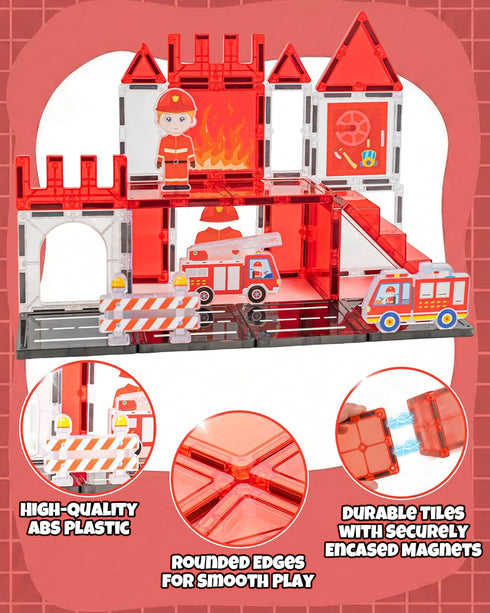 LADFAR 3+, Magnetic Tiles for Kids Ages Fire Rescue Magnetic Tiles Building Blocks with Rescue Scene Pieces
