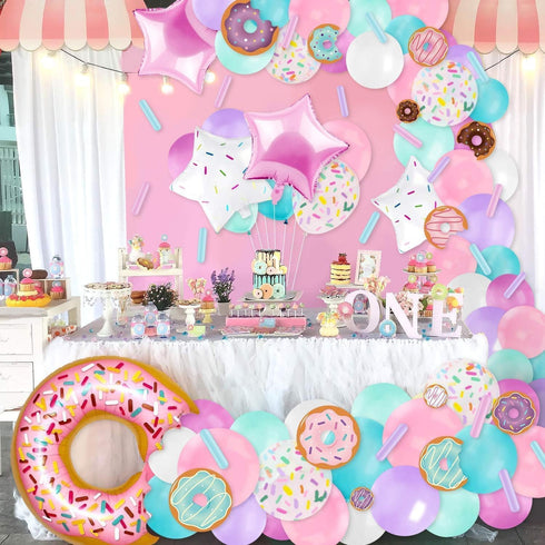 Levfla 100 PCS Donut Balloons Garland, Pastel Decoration Kits for Kids Birthday Party, Photo Props
