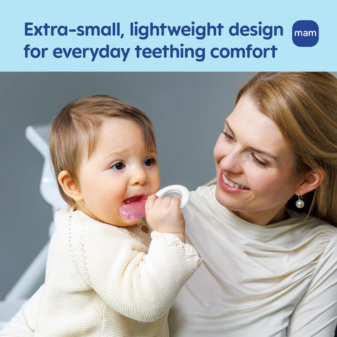 (2 Pack) MAM Mini Cooler Baby Teether with Clip Cooling Teething Rings for Teething Relief, Lightweight Easy-Grip