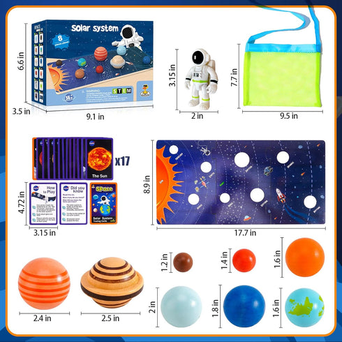 30 COOLDUCK Pcs Wooden Solar System Model Board Toy Kit, Montessori Planet Balls Toys with Astronaut Figures, Preschool