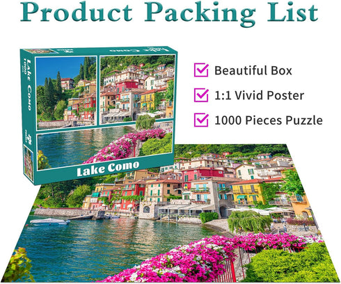 Jigsaw Puzzles for Adults - 1000 Piece Puzzle of Italy Famous Scenery - Lake Como